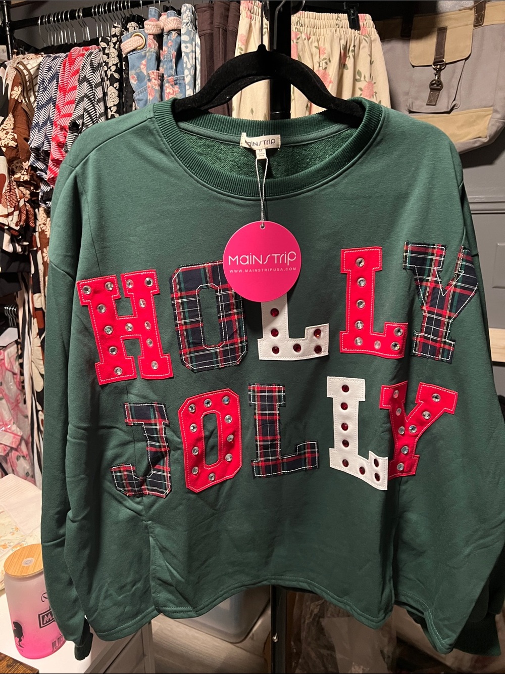 Main Strip Green 'HOLLY JOLLY' Embellished Crewneck Sweatshirt